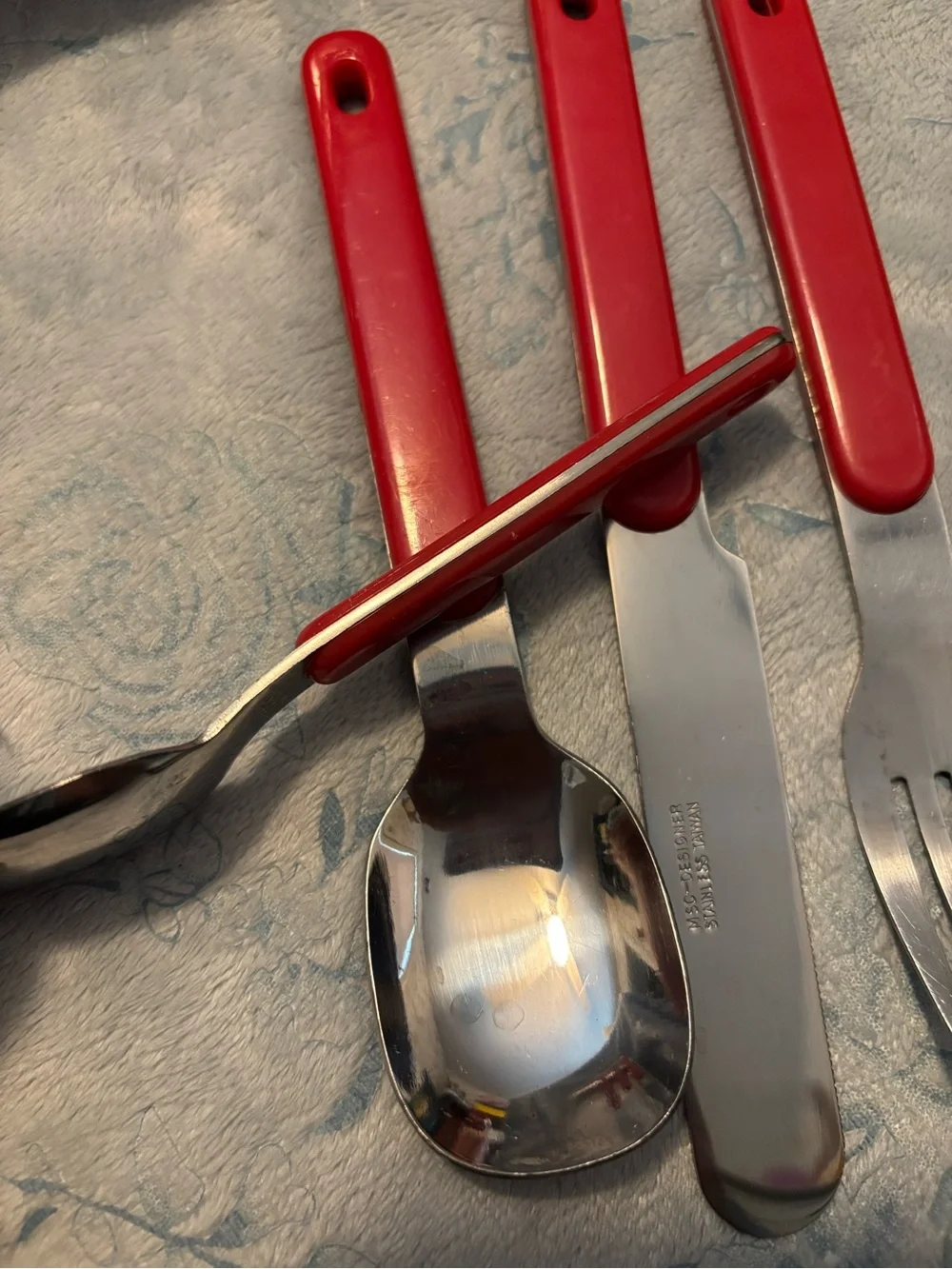 Red Handle Cutlery Set with White Stand - Home Dining-Vintage